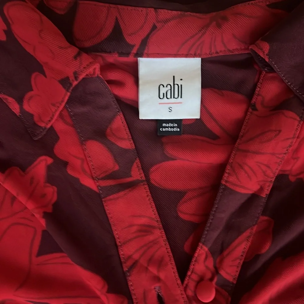 NWOT Cabi Shirt Dress size Small style #4392 red floral mesh - Picture 4 of 7